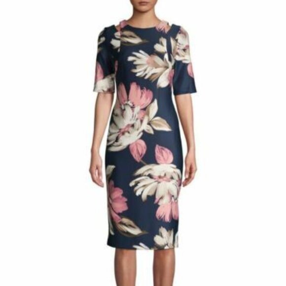 Gabby Skye Open Shoulder Navy Blush Floral Midi dress - Picture 1 of 6